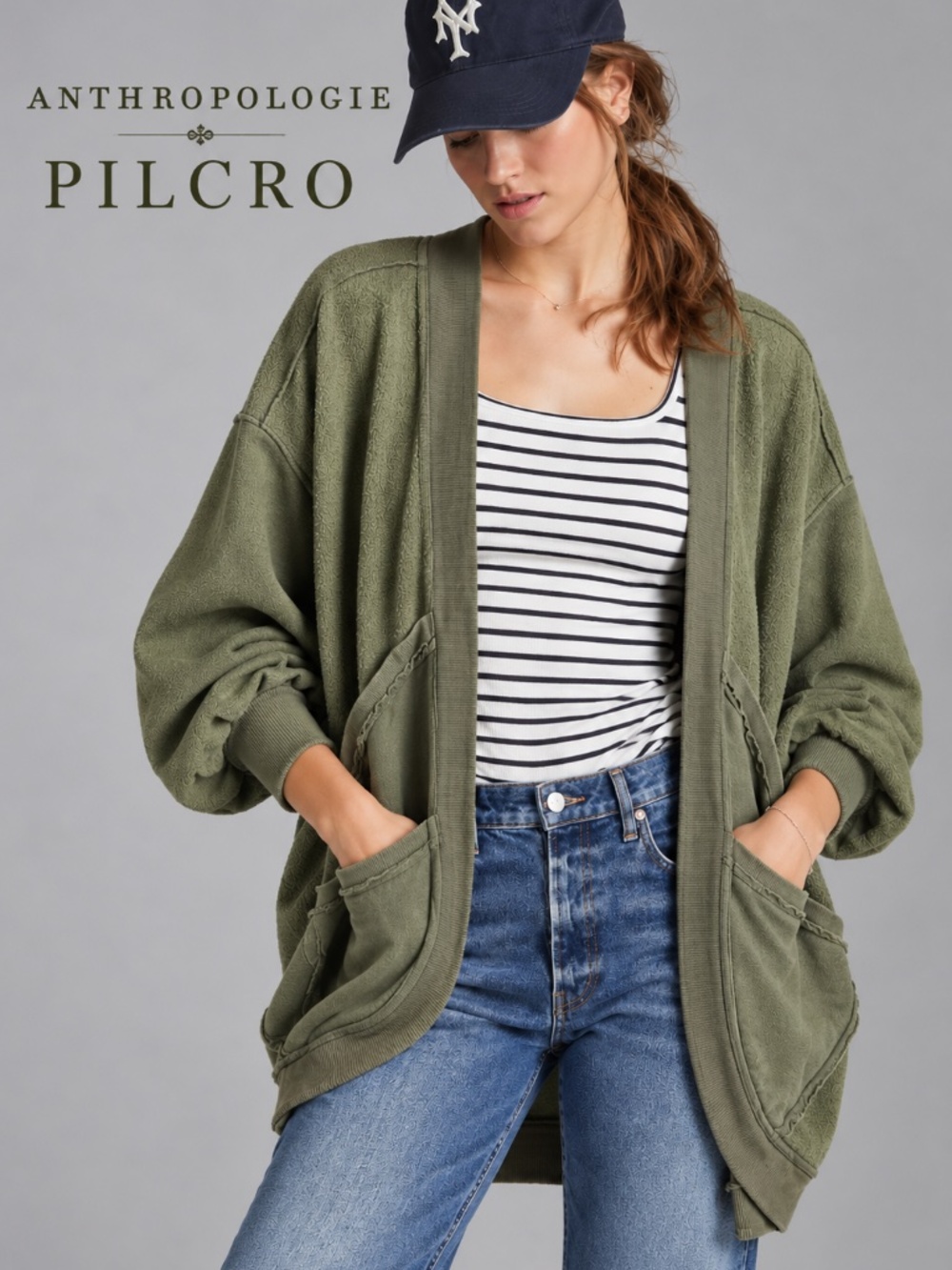 Anthropologie Pilcro Aubrey Fleece Oversized Cardigan in olive/moss green